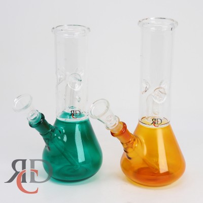 WATER PIPE SINGLE PERC CLEAR GLASS WITH COLORED BEAKER ASST. COLORS PR1039 1CT